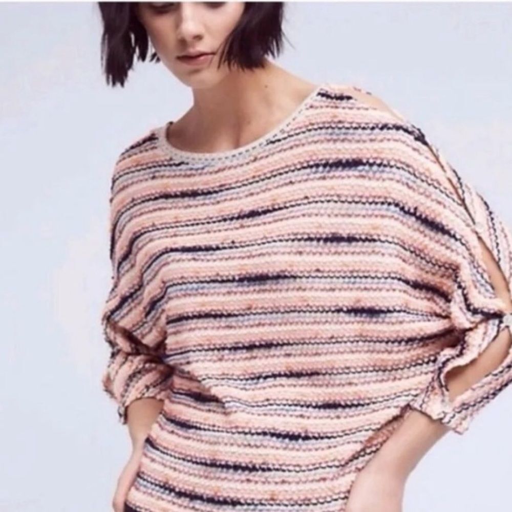 Anthropologie postmark knit cold shoulder striped multi color sweater Sz S